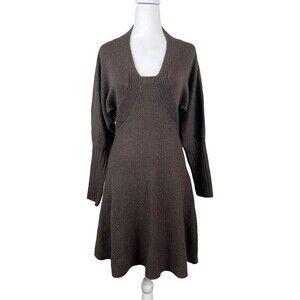 Moda International Y2K Midi Sweater Dress S Balloon Sleeve Brown Wool Blend Knit